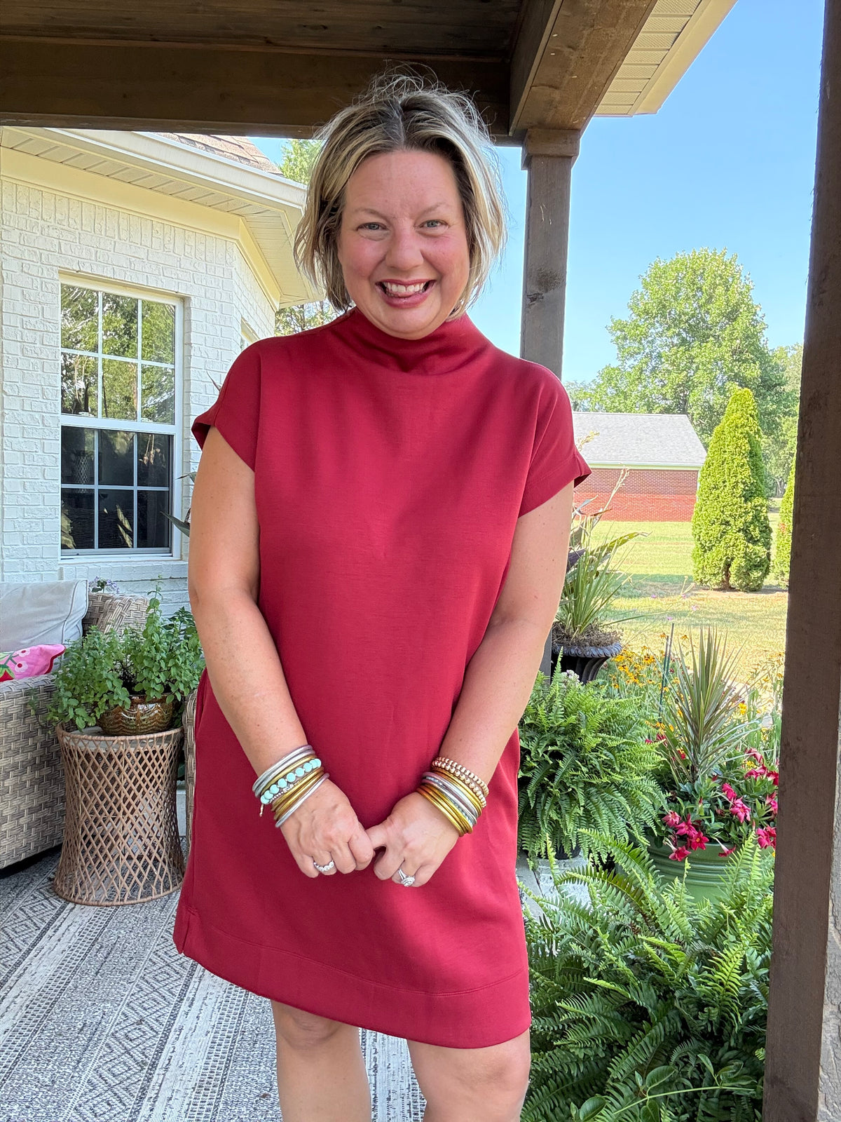 Ava Mock Neck Dress - Brick