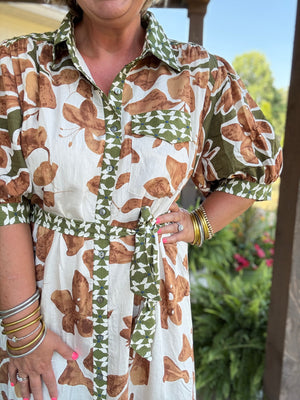 Mae Printed Dress - Camel
