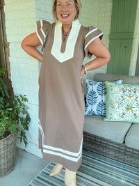 Matlida Mocha Ruffle Sleeve Midi Dress