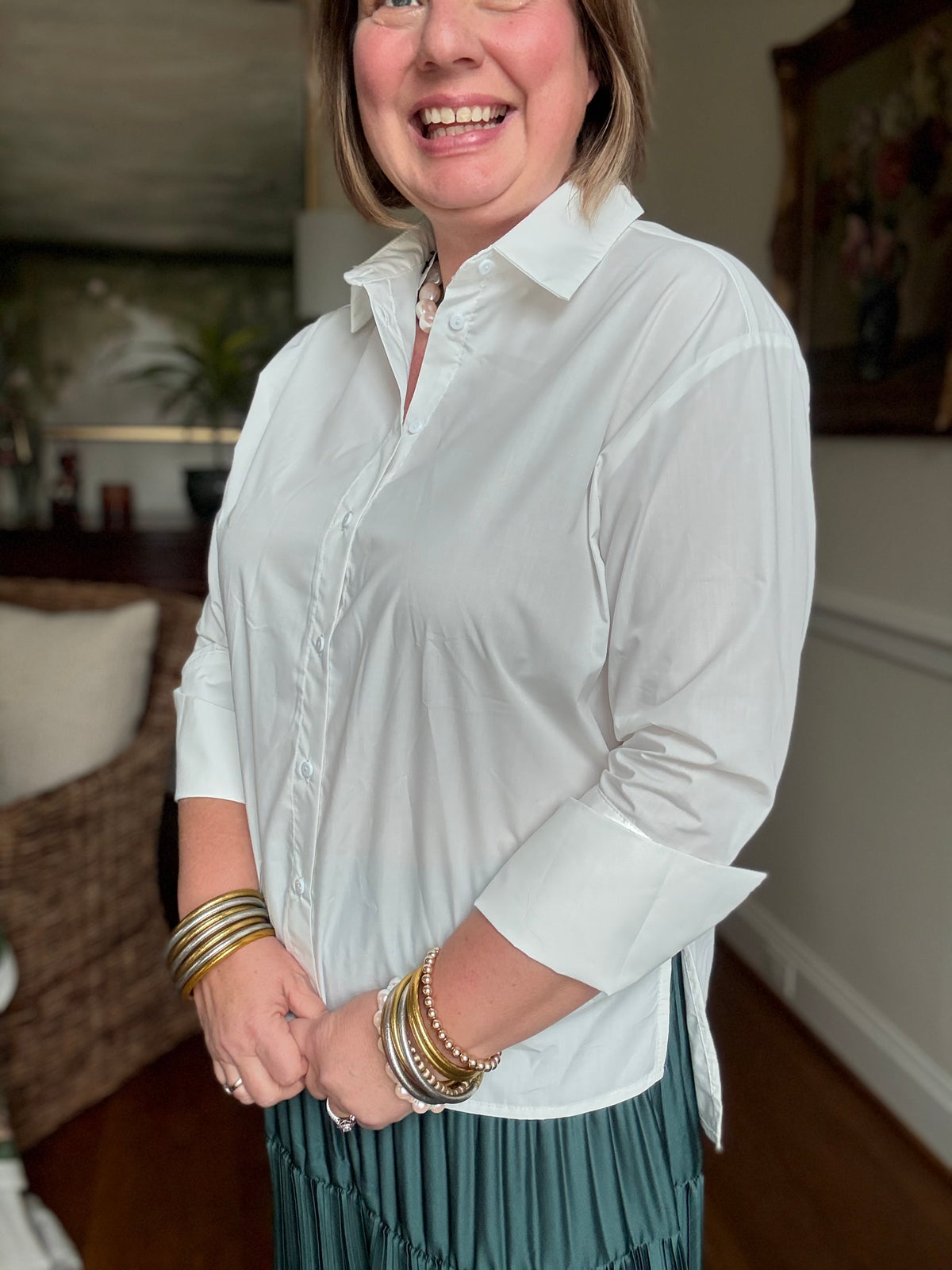 Poplin Shirt with extra wide Cuffs - White