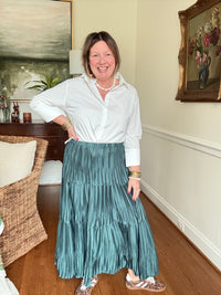 Special Pleated 3 Tiered Long Skirt - Hunter Green