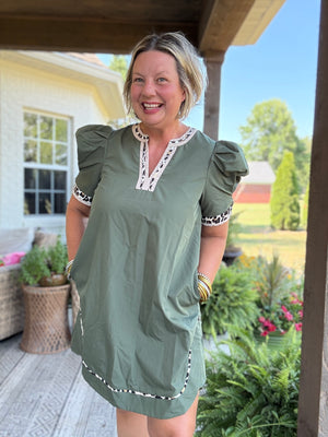Lena Puff Sleeve Dress - Olive