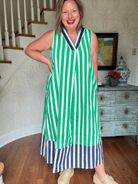 Green Stripe Sleeveless Maxi Dress