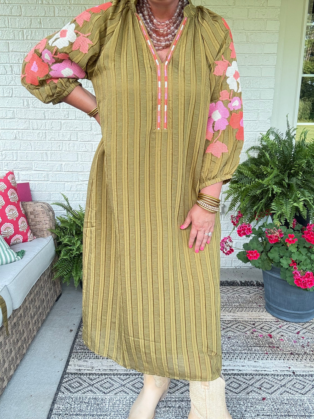 Juliet Embroidered Puff Sleeve Maxi Dress