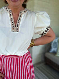 Wild Side Leopard Trim Top - White