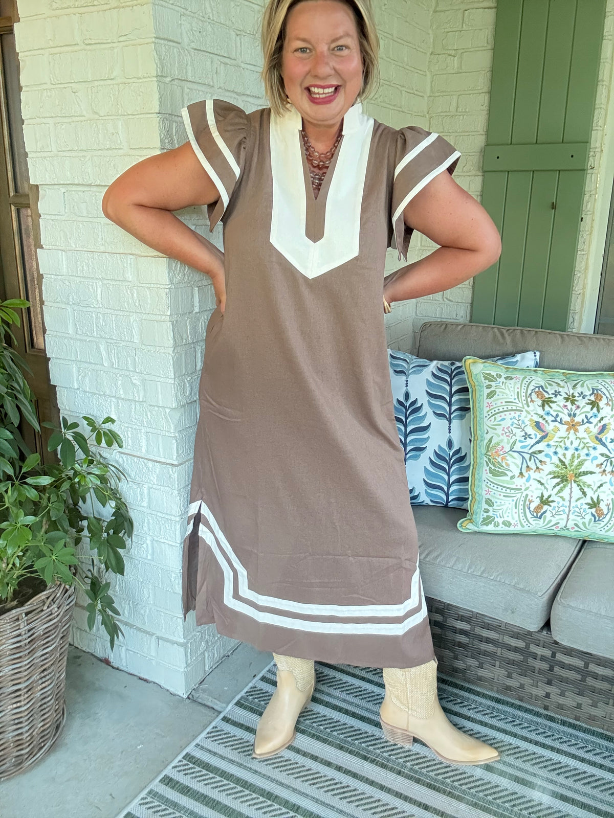 Matlida Mocha Ruffle Sleeve Midi Dress