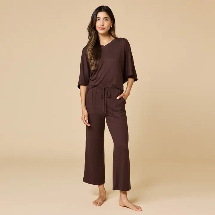 Dream Relaxed V-Neck Capri Set - Espresso