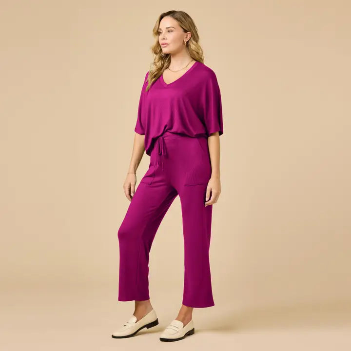 Dream Relaxed V-Neck Capri Set - Magenta