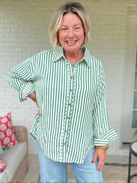 Hazel Stripe Button Up Top - Green