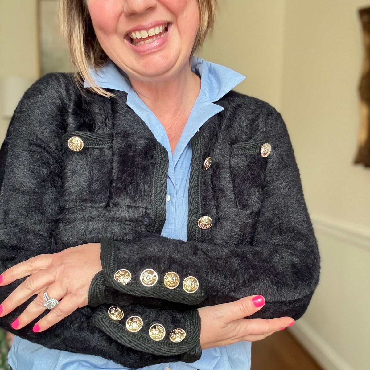 Classic Black Cardigan with Gold Buttons