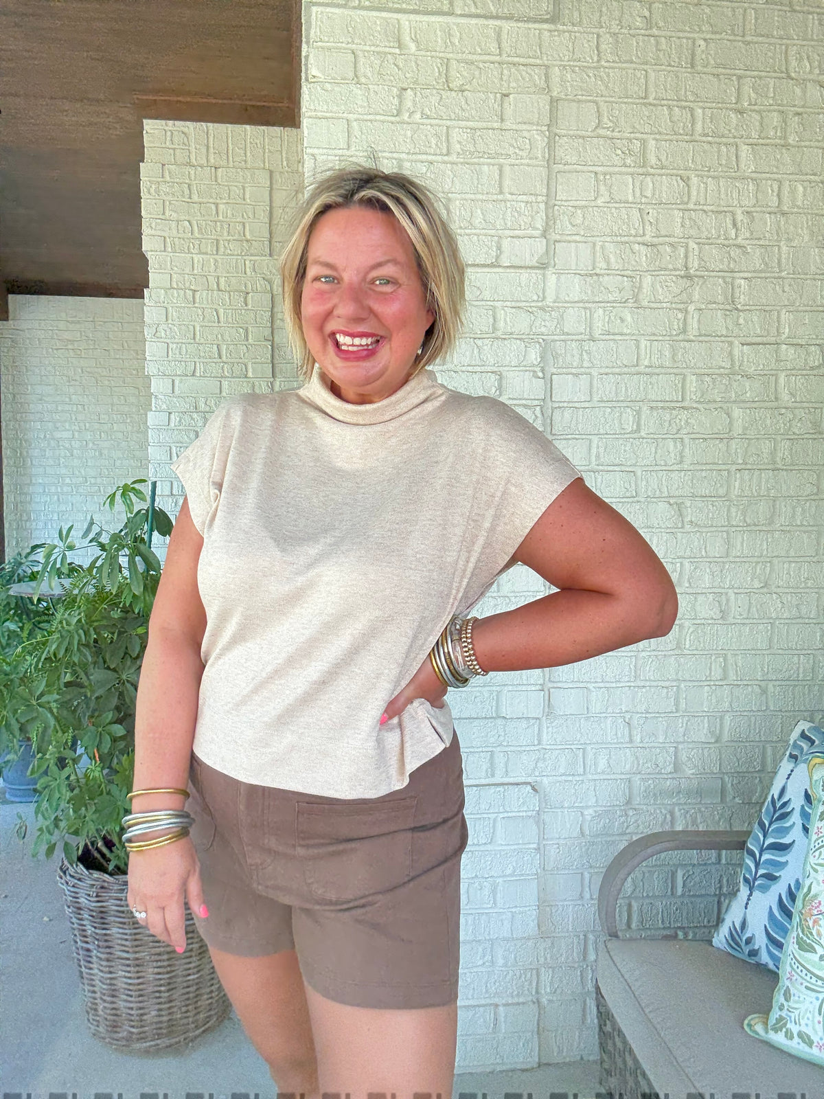 Gaby Mock Neck Top - Oatmeal
