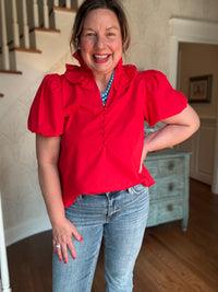 Red Rachel Ruffle Collar Blouse