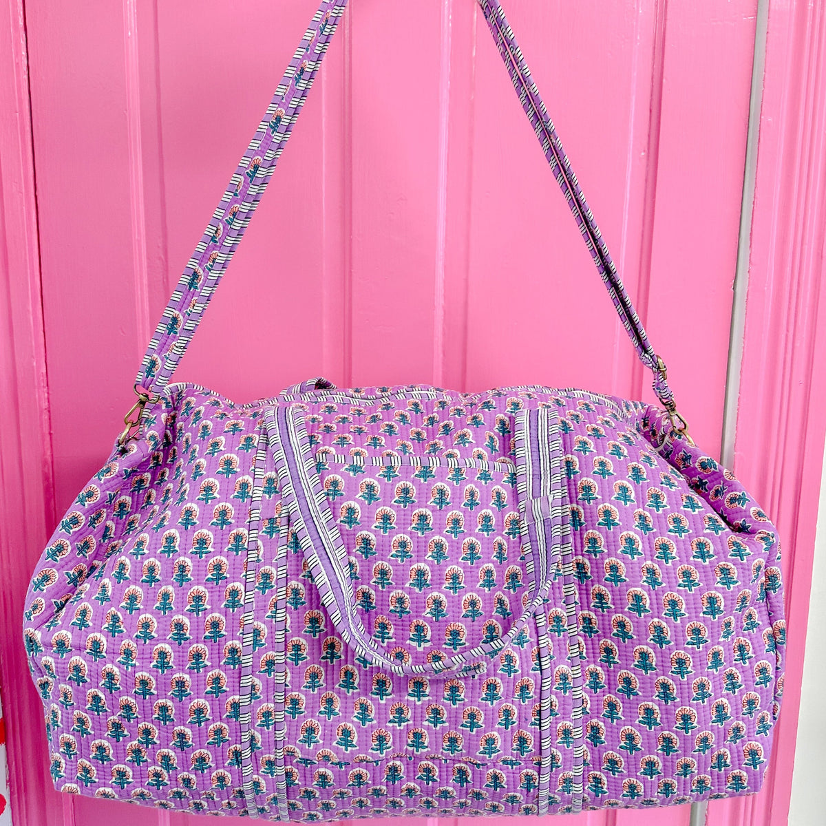 Purple Quilted Duffle Bag