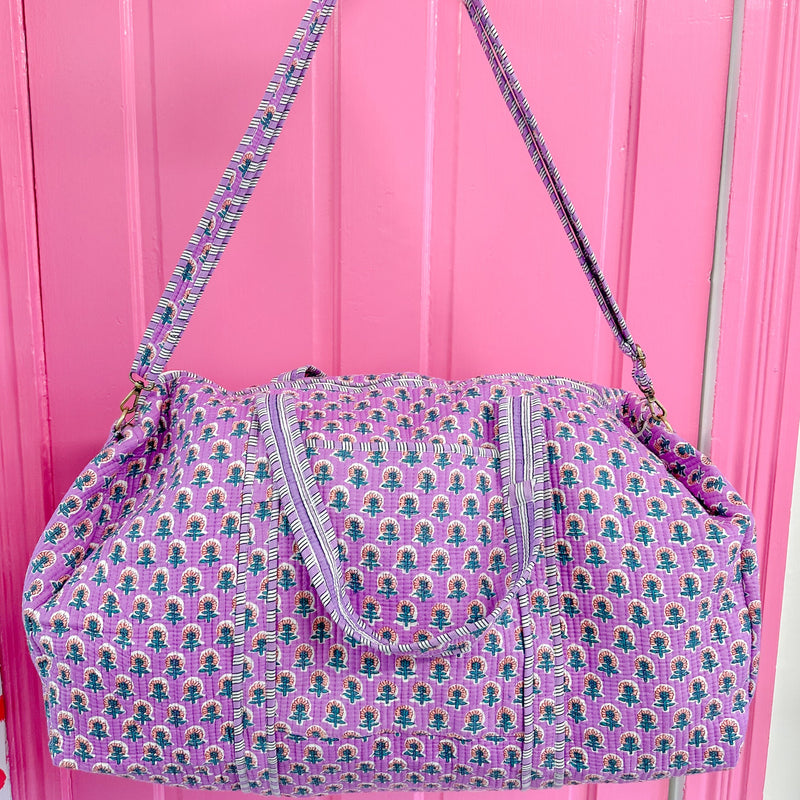 Purple Quilted Duffle Bag