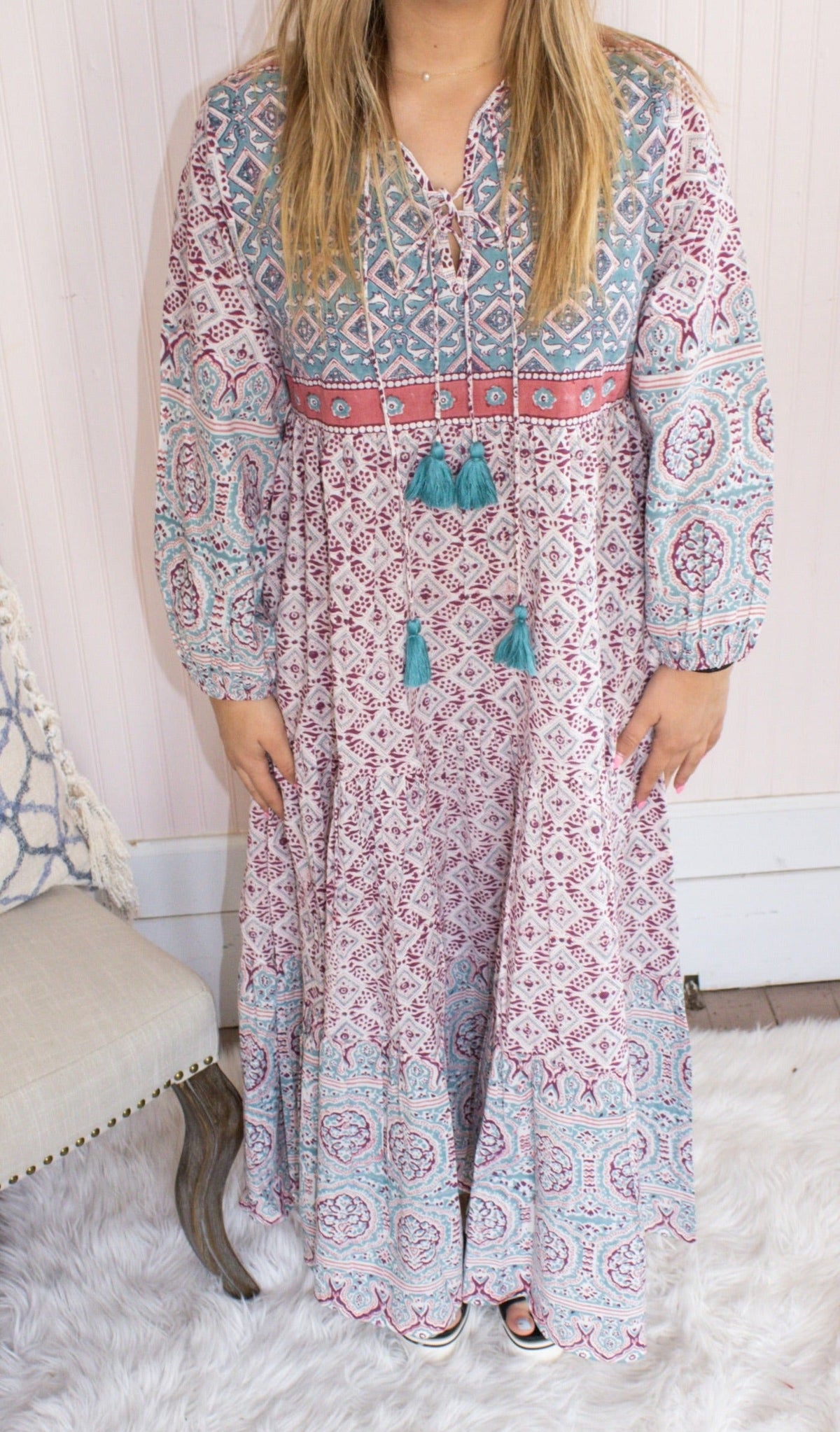 Elsa Midi Dress - Pink & Blue