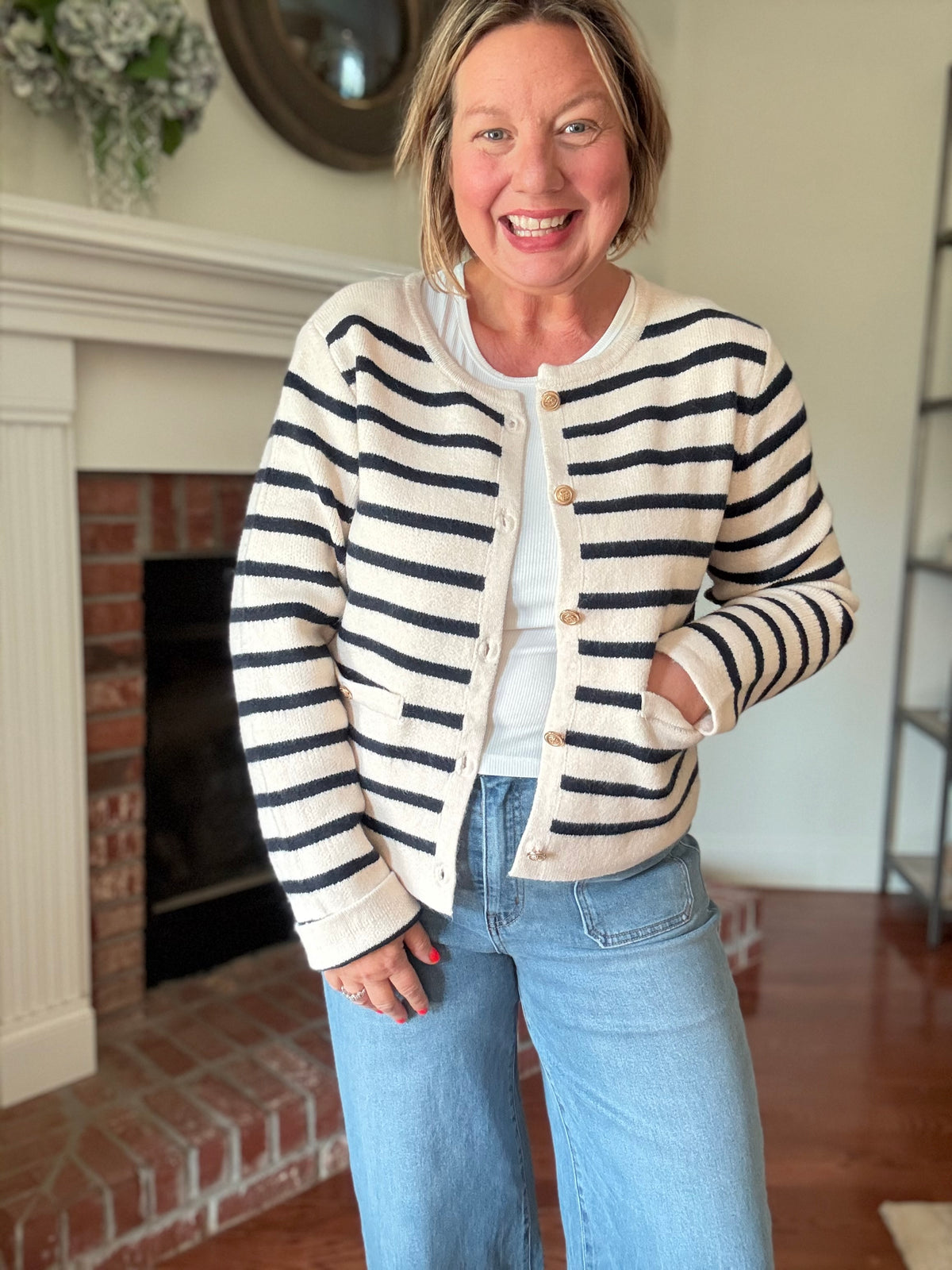 Gold Coast Striped Cardigan - Ecru