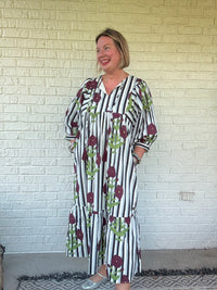 The Harper Boho Stripe and Floral Midi Dress