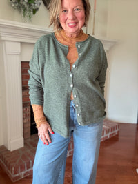 Blair Button Down Cardigan - Dark Sage