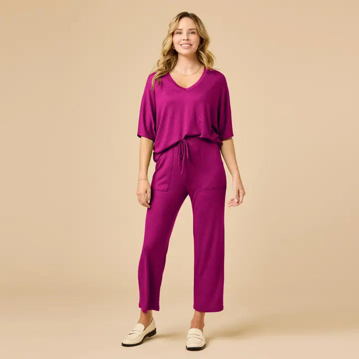 Dream Relaxed V-Neck Capri Set - Magenta