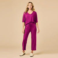 Dream Relaxed V-Neck Capri Set - Magenta