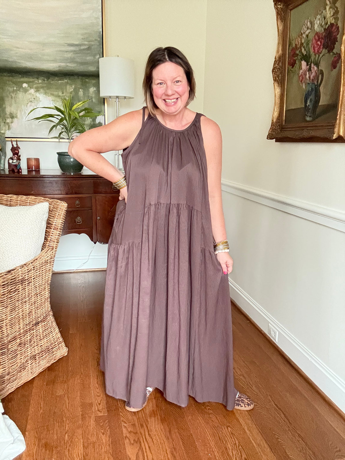 Brown Halter Neck Maxi Dress