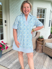 Sarah Blue & White Collar Dress