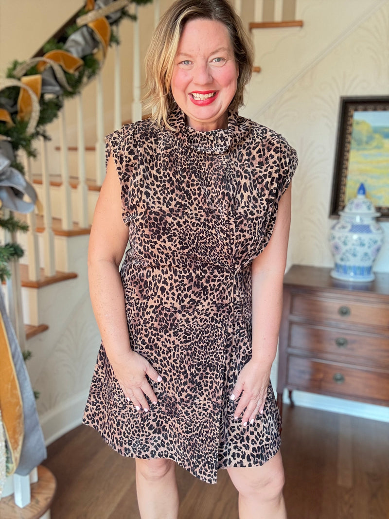 Sleeveless Suede Cheetah Print Dress