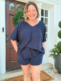 Terry Relaxed V-neck with Short Set - Midnight
