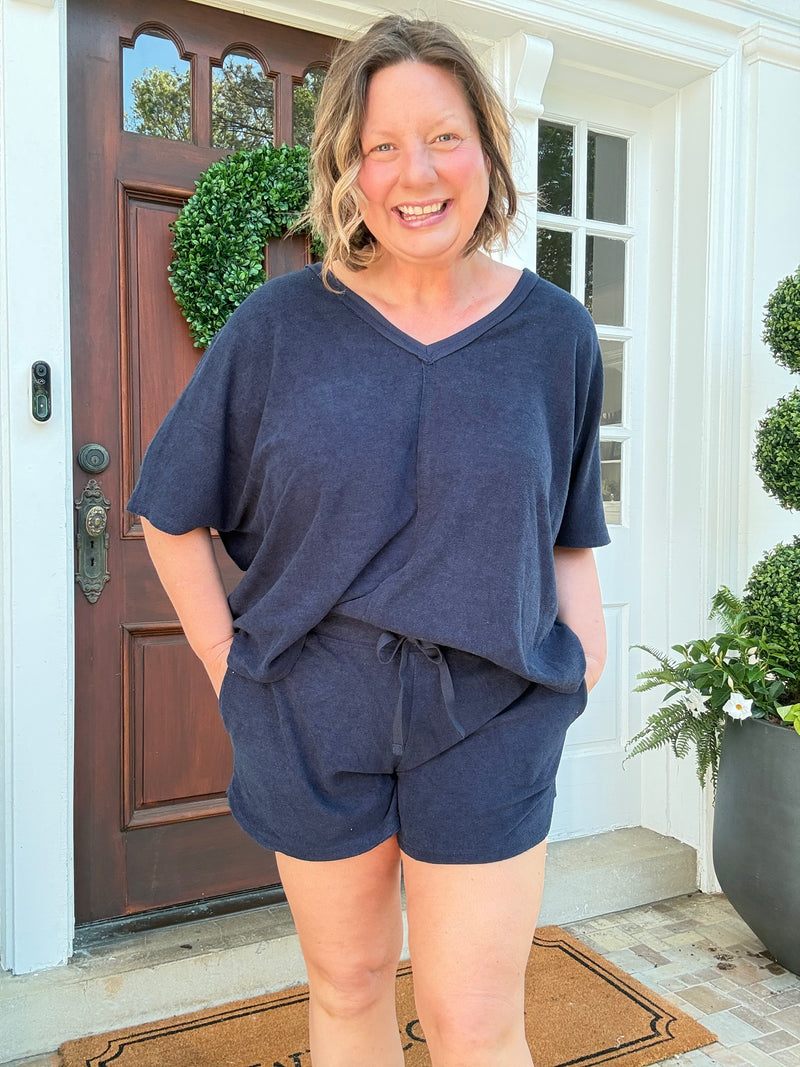 Terry Relaxed V-neck with Short Set - Midnight
