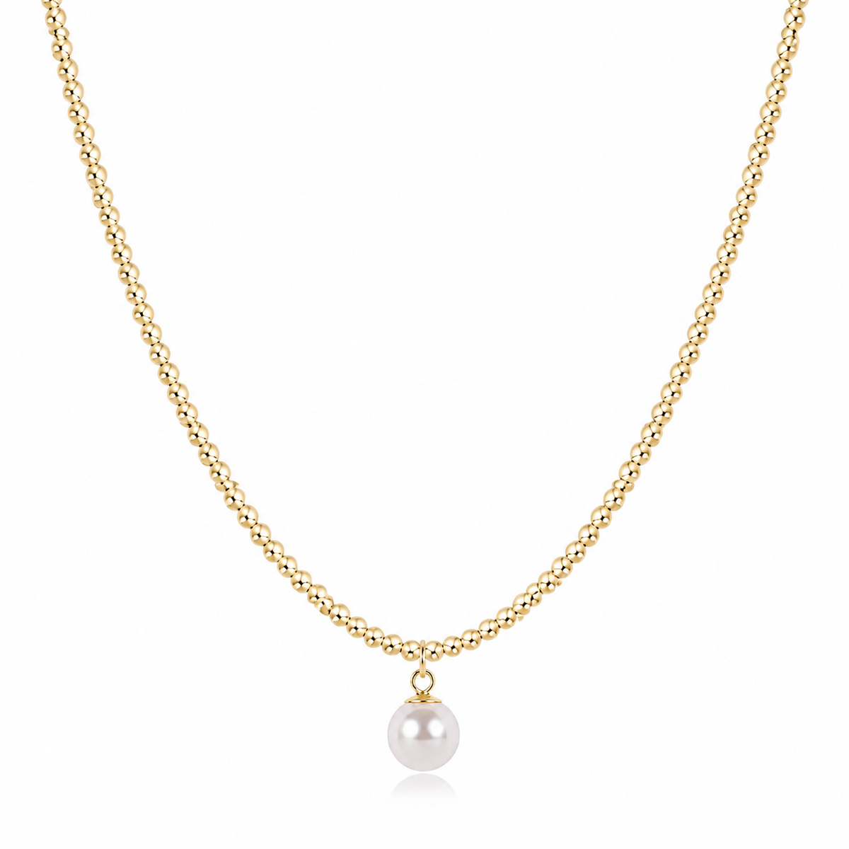 17" Choker Beaded - Classic Gold 3MM - Classic Pearl 10MM Charm