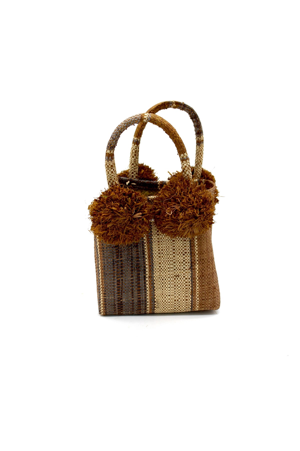 Straw Mini Bag with Pompom Accent