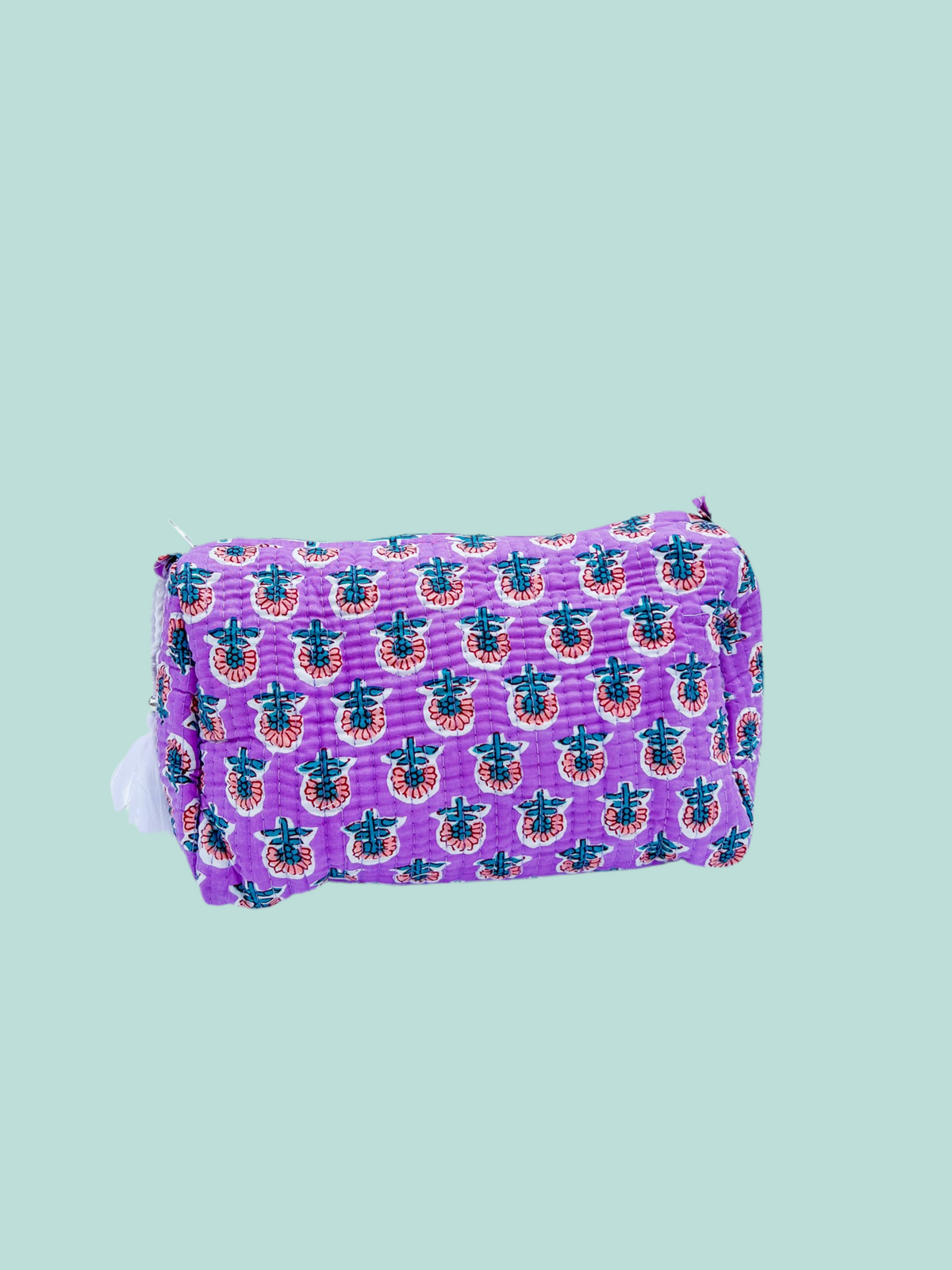 Purple Floral Quilted Cosmetic Bag - Multiple Sizes