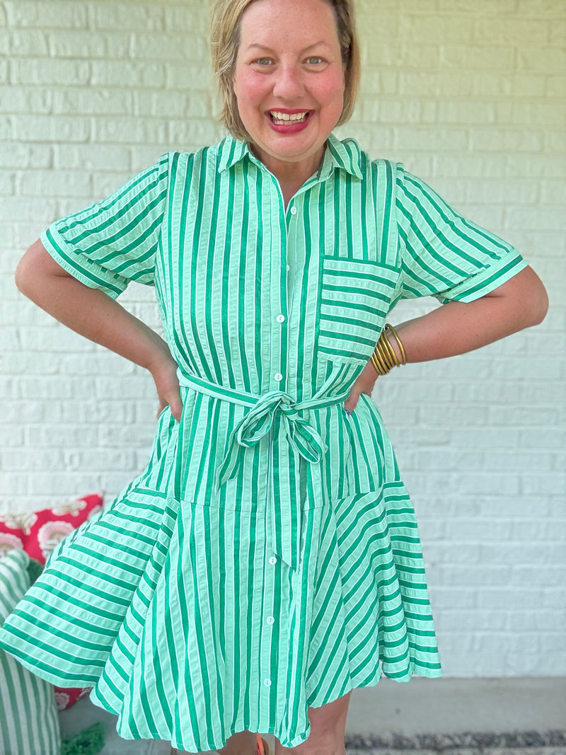 Maya Green Striped Dress
