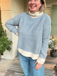 Blue & Cream Striped Knit Sweater