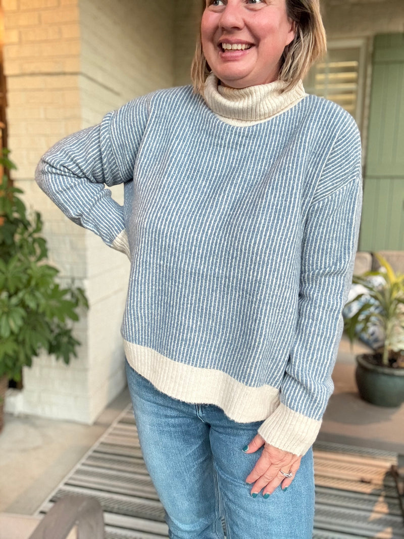 Blue & Cream Striped Knit Sweater