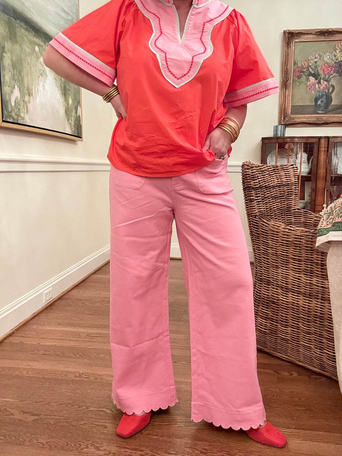 Wide Sleeve V-Neck Top