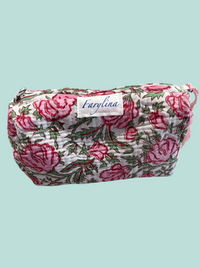 Pink & Green Floral Quilted Cosmetic Bag - Multiple Sizes