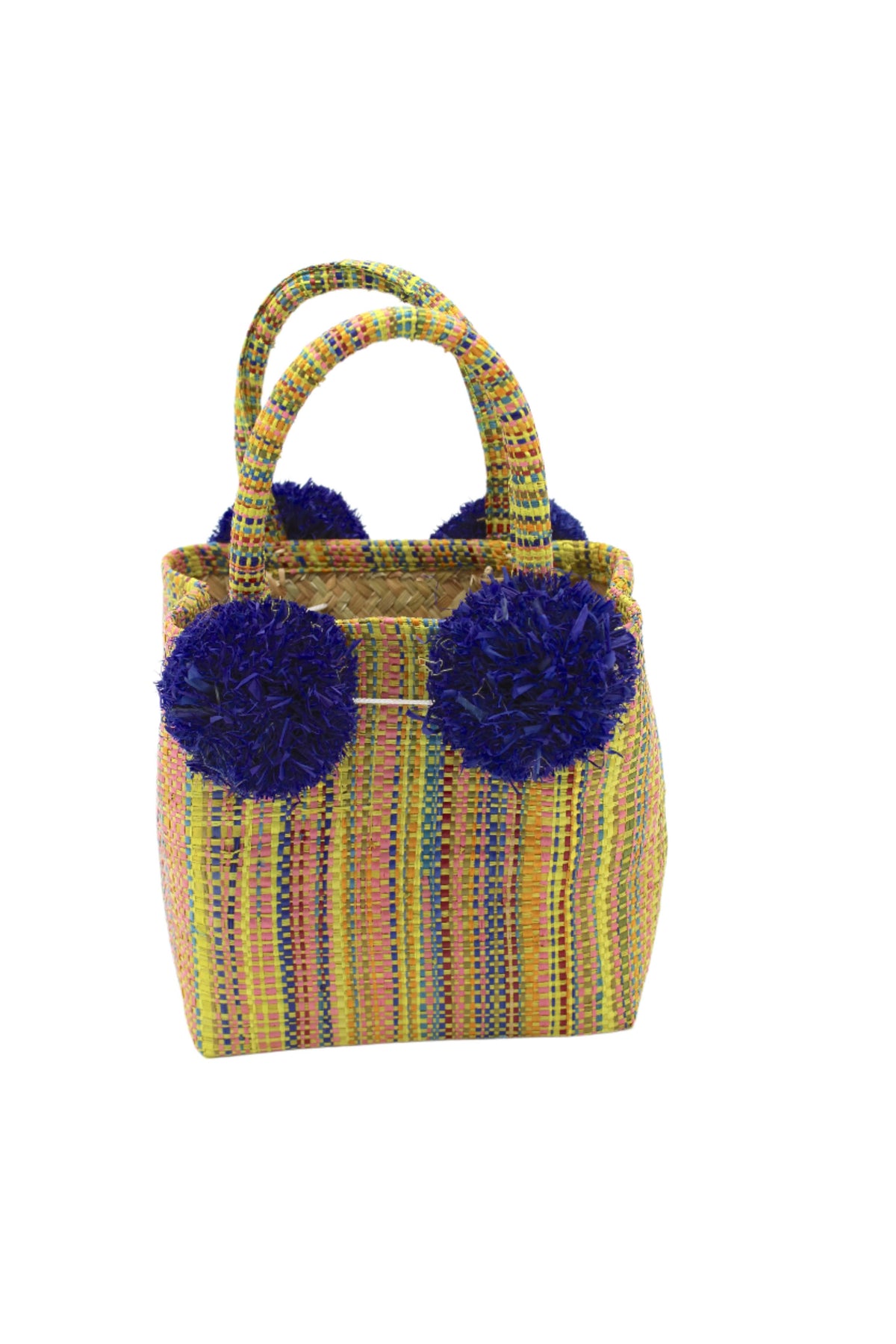Straw Mini Bag with Pompom Accent
