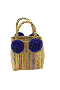 Straw Mini Bag with Pompom Accent