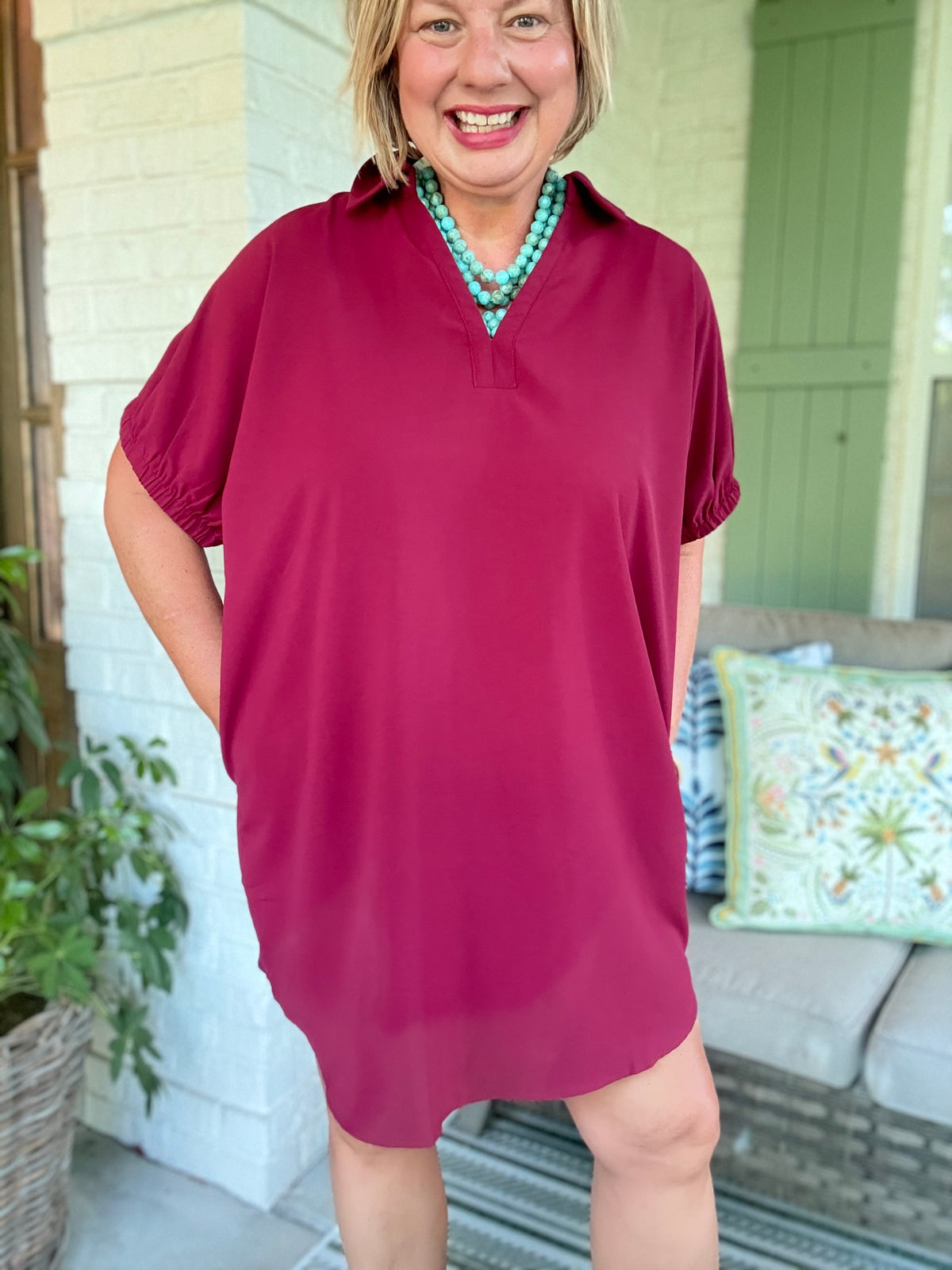 Simply Sweet Burgundy Dress with Collar
