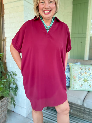 Simply Sweet Burgundy Dress with Collar