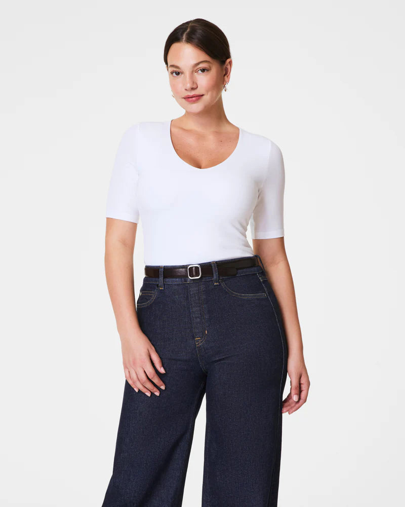 SPANXsmooth Jersey V-Neck Tee - White