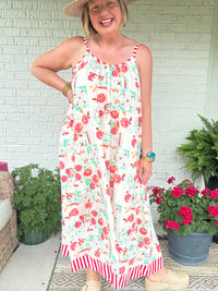 Felicity Fruit Dress w/ Tie Waist - Red