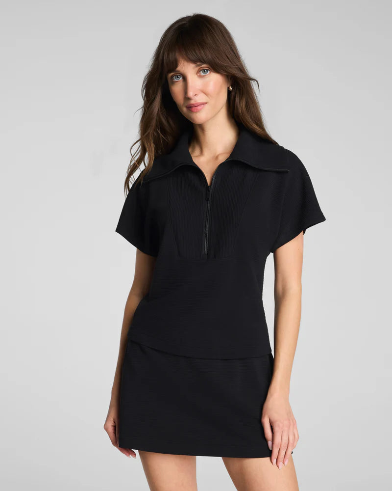 SPANX French Rib Short Sleeve HalfZip - Very Black
