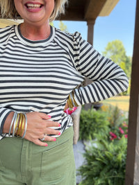 Sutton Puff Sleeve Top - Charcoal Stripe