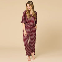 SOFTIES Dream Relaxed V-Neck Capri Set - Cherry Cola Stripe