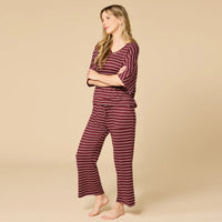 SOFTIES Dream Relaxed V-Neck Capri Set - Cherry Cola Stripe
