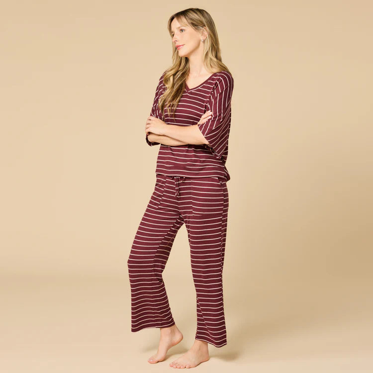 SOFTIES Dream Relaxed V-Neck Capri Set - Cherry Cola Stripe