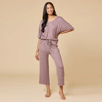 SOFTIES Dream Relaxed V-Neck Capri Set - Driftwood Stripe