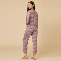 SOFTIES Dream Relaxed V-Neck Capri Set - Driftwood Stripe